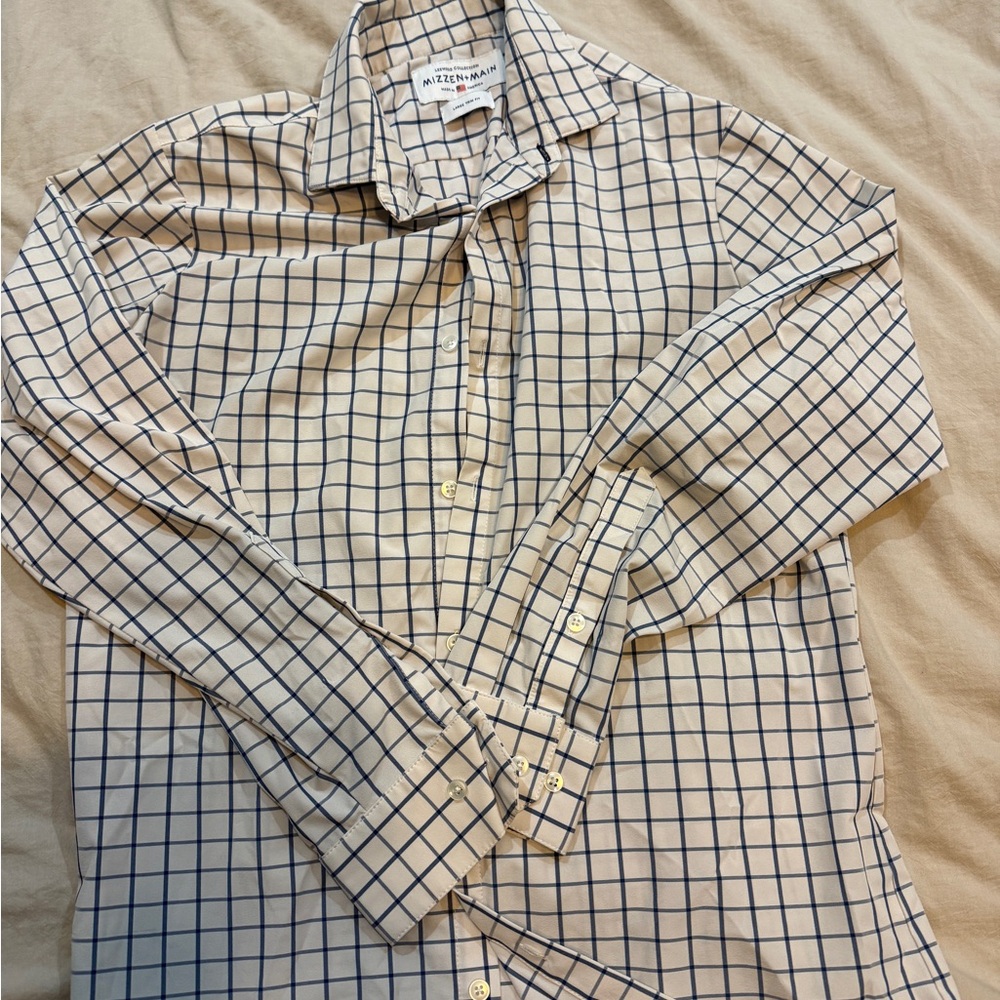 Mizzen+Main Men's Beige and Navy Checkered Shirt